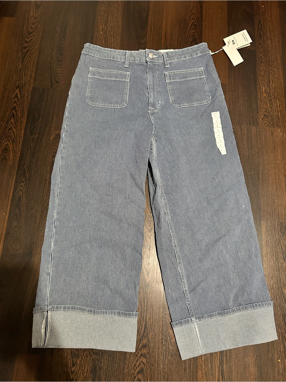Free People Blue and White Pinstripe Straight-Leg Jeans